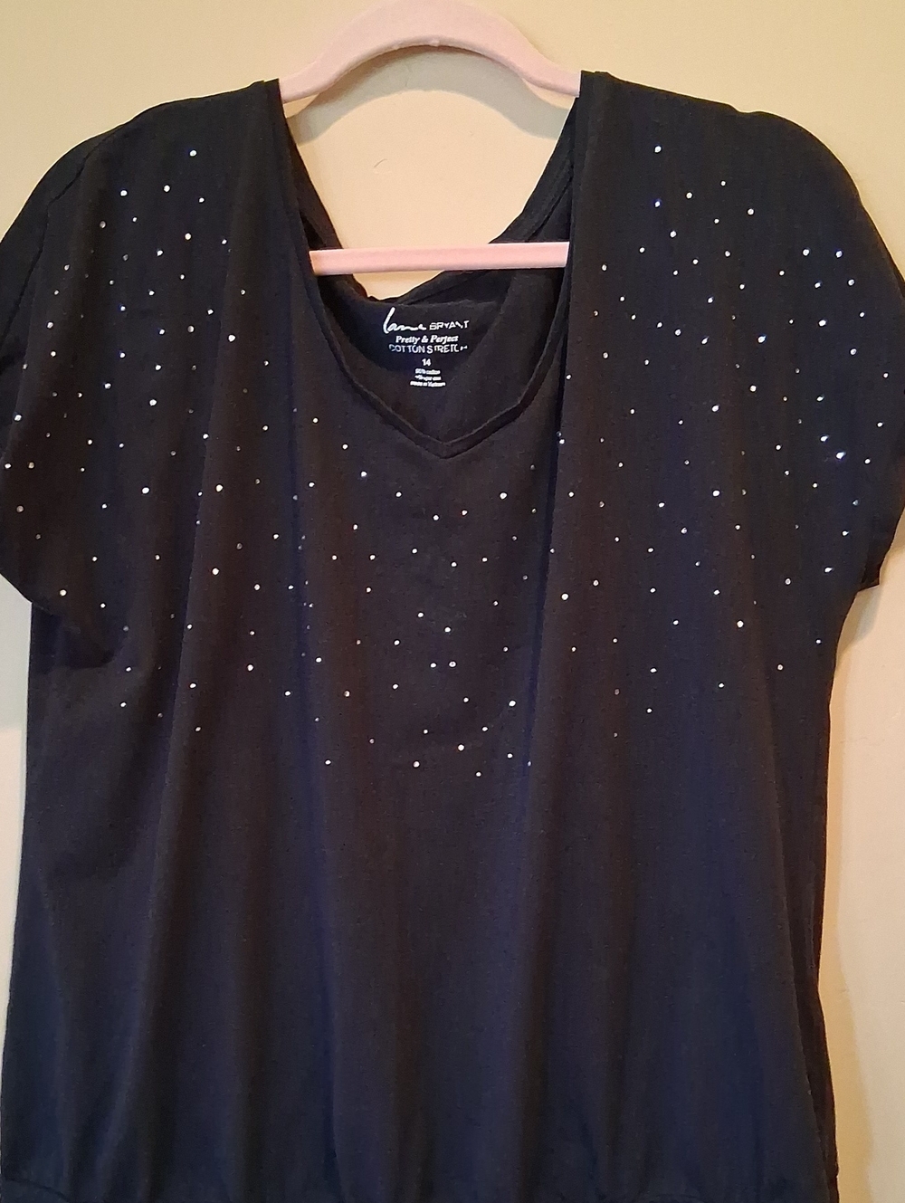 Lane Bryant Black V-Neck Tee with Rhinestone Accents